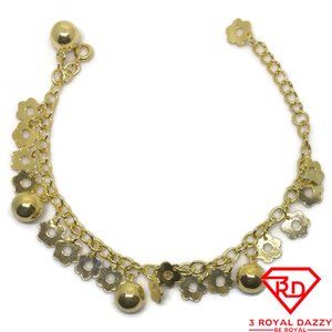 Flower & Bell charms 7 inch Bracelet 999 gold